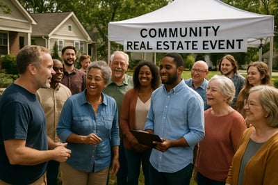 Neighbors gathering at a community real estate event Neighbors gathering at a community real estate event
